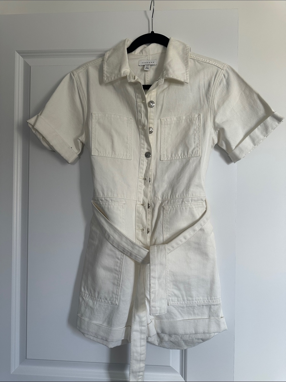 Topshop Cream Utility Short-Sleeve Jumpsuit Romper